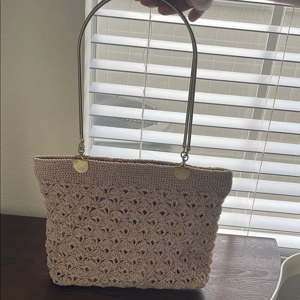 Elegant Tan Crochet Tote Bag